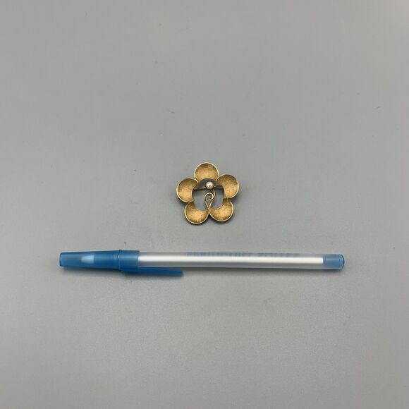 Vintage Gold 5 Petal Flower Retro Design Pearl Brooch Signed Turin Inc 12K GF - Picture 7 of 10